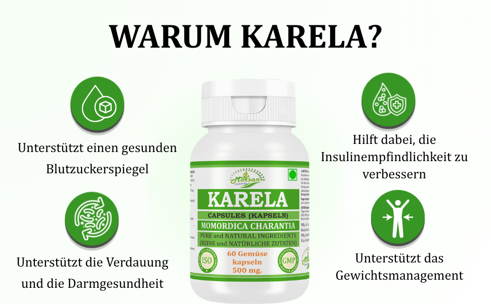 Morsan Nutraveda’s Karela (Momordica Charantia, Bitter Melon) Capsule | 10:1 Highest Potency Extract | 100 % Natural Product | Pack of 60 x 500 mg. Veg. Capsules