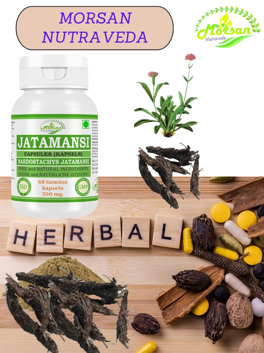 Morsan Nutraveda Jatamansi (Nardostachys Jatamansi) Kapseln | 10:1 hochkonzentrierter Extrakt | 100% natürliches Produkt | Packung mit 60 x 500 mg Vegi-Kapseln