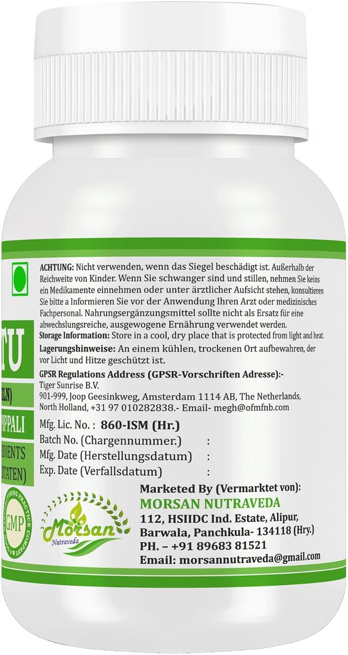 Morsan Nutraveda Trikatu (Extrakt aus Pippali (Piper Longum), Kali Mirch (Piper Nigrum), Sonth (Zingiber Officinale)) Kapseln | 10:1 hochkonzentrierter Extrakt | Packung mit 60 x 500 mg vegetarischen Kapseln