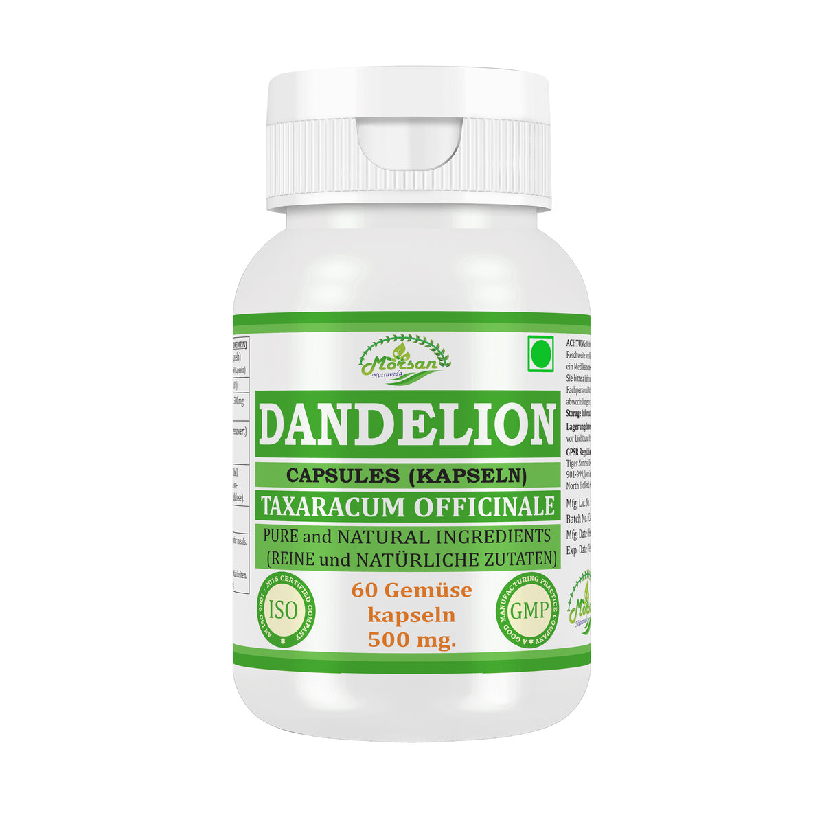 LÖWENZAHN-KAPSELN - TARAXACUM OFFICINALE - 60 Gemüsekapseln à 500 mg - REIN und NATÜRLICH