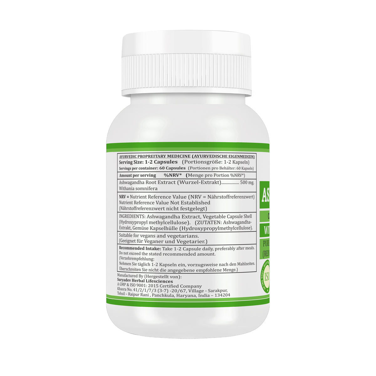 Morsan Nutraveda Ashwagandha-Kapseln – 500 mg 10:1-Extrakt | 60 vegane Kapseln | Nahrungsergänzungsmittel