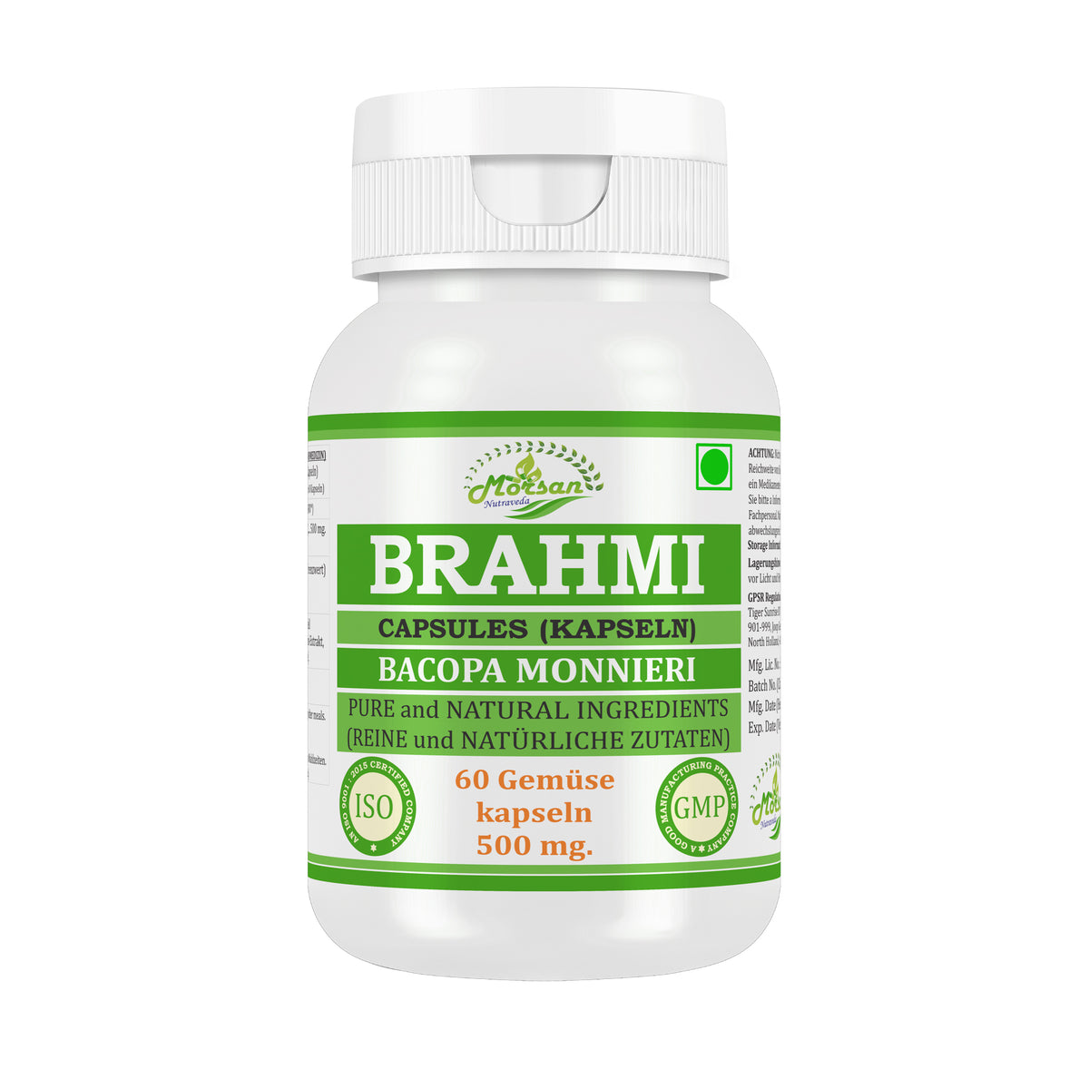 BRAHMI-KAPSELN - BACOPA MONNIERI - 60 pflanzliche Kapseln 500 mg. - REIN und NATÜRLICH