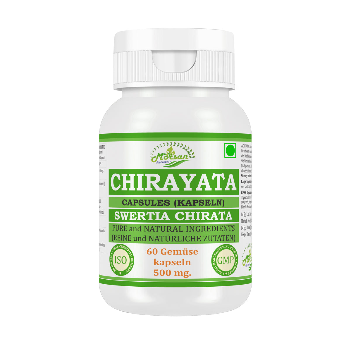 CHIRAYATA-KAPSELN - SWERTIA CHIRATA - 60 pflanzliche Kapseln à 500 mg - REIN und NATÜRLICH