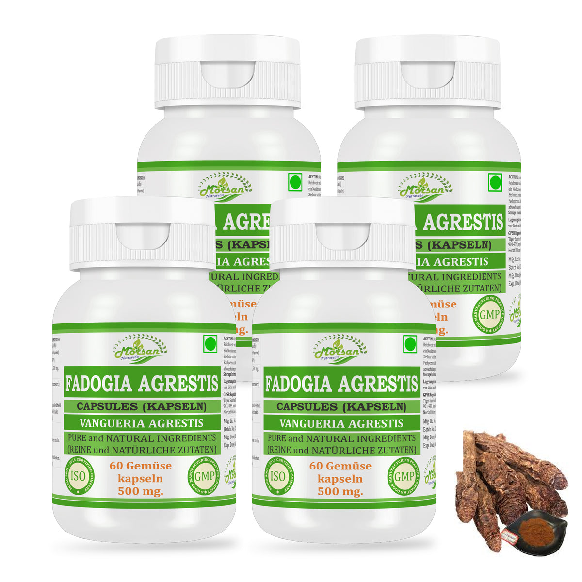 Morsan Nutraveda’s Fadogia Agrestis (Vangueria Agrestis) Capsule | 10:1 Highest Potency Extract | 100 % Natural Product | Pack of 60 x 500 mg. Veg. Capsules