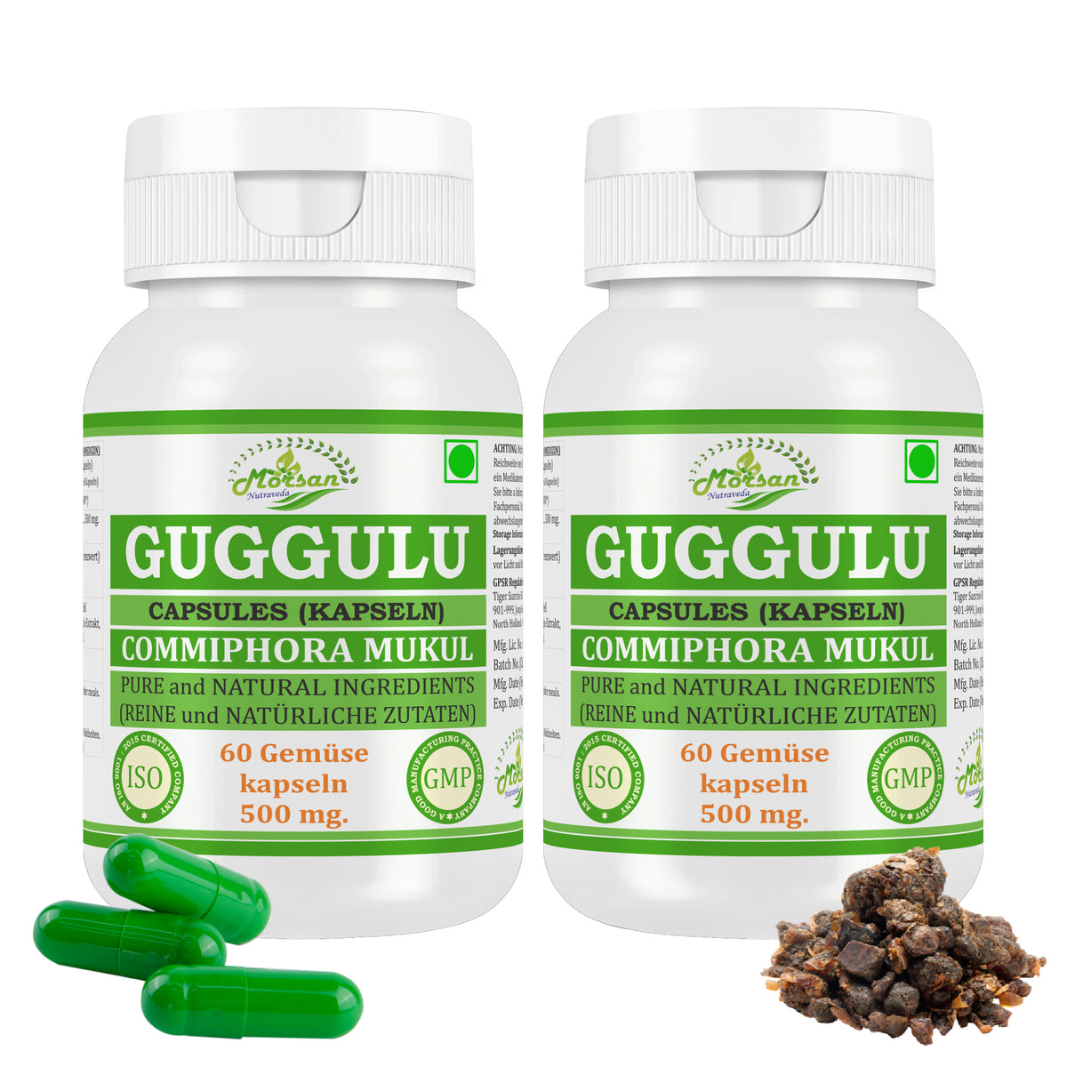 GUGGULU CAPSULES (KAPSELN) - COMMIPHORA MUKUL - 60 Gemüse Kapseln 500 mg. - PURE and NATURAL