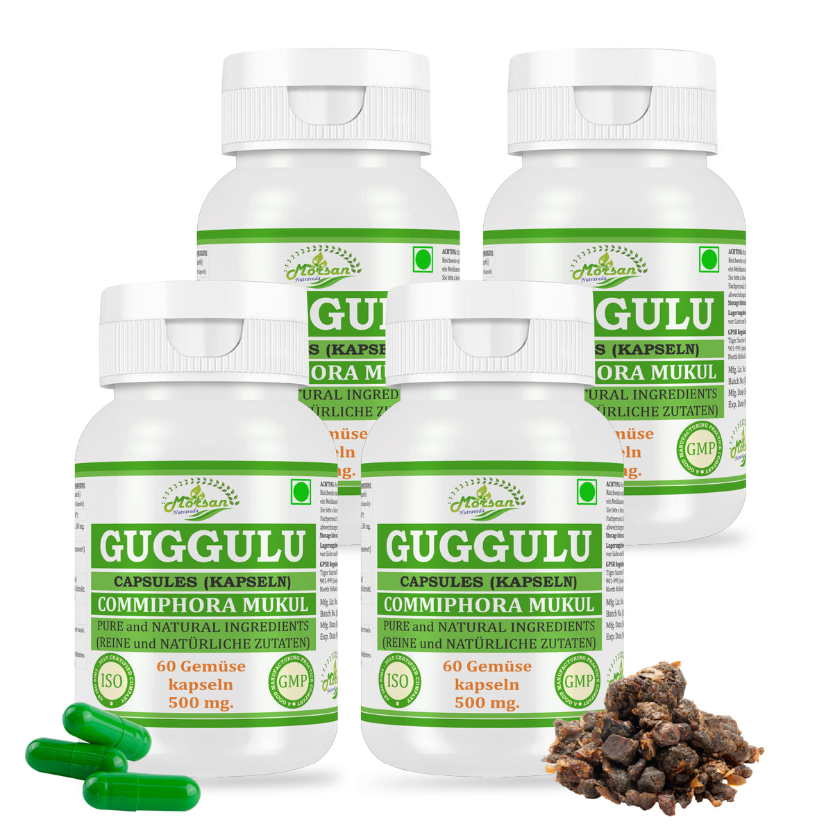 GUGGULU CAPSULES (KAPSELN) - COMMIPHORA MUKUL - 60 Gemüse Kapseln 500 mg. - PURE and NATURAL