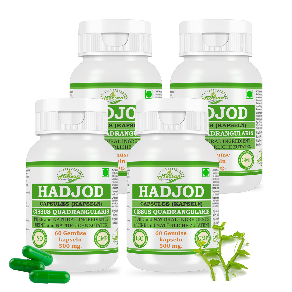 Morsan Nutraveda Hadjod Kapseln (Cissus quadrangularis) | 10:1 Extrakt | 500 mg | 60 vegetarische Kapseln | Pflanzliches Nahrungsergänzungsmittel