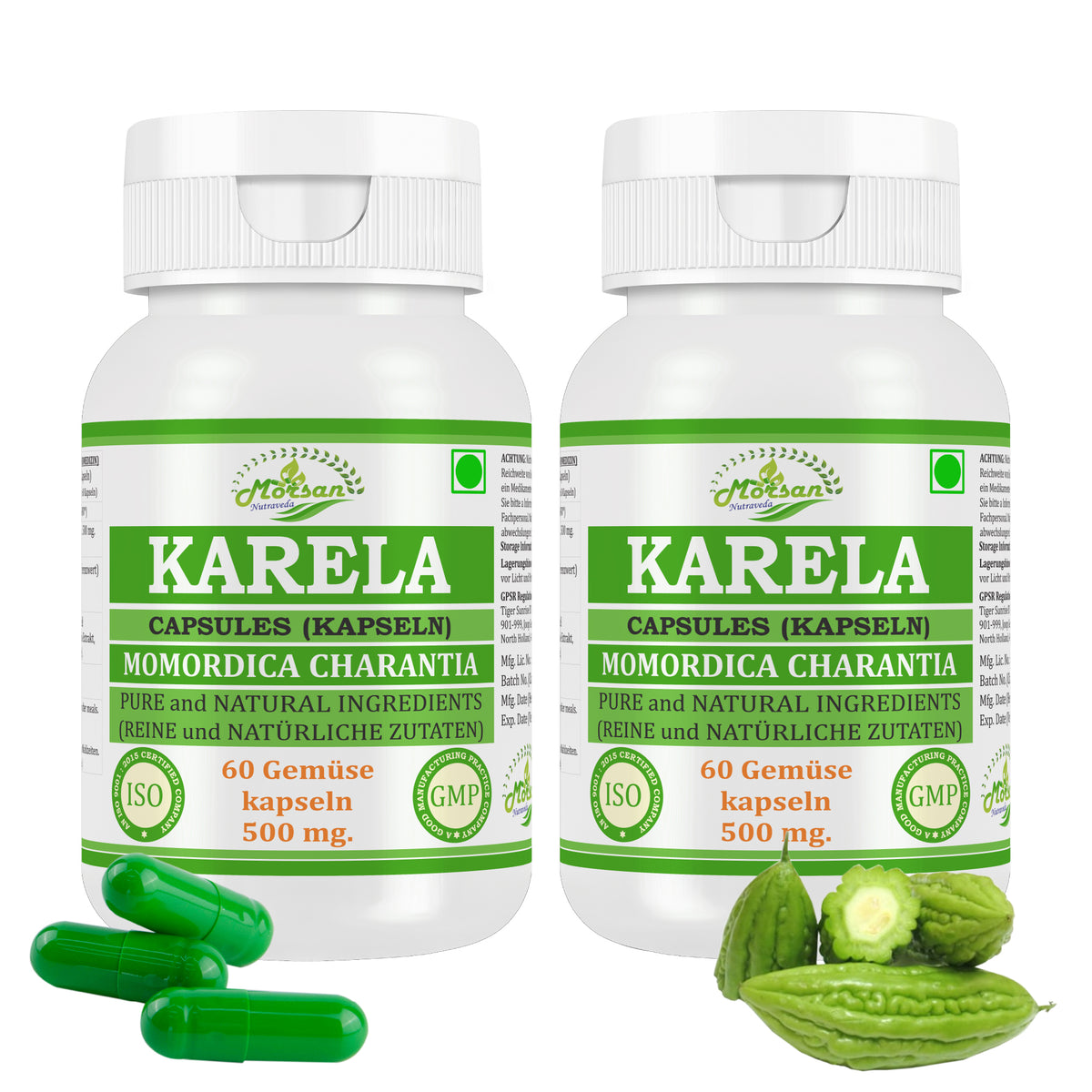 Morsan Nutraveda’s Karela (Momordica Charantia, Bitter Melon) Capsule | 10:1 Highest Potency Extract | 100 % Natural Product | Pack of 60 x 500 mg. Veg. Capsules