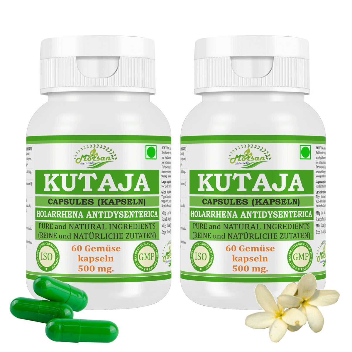 KUTAJA KAPSELN - HOLARRHENA ANTIDYSENTERICA - 60 vegetarische Kapseln 500 mg. - REIN und NATÜRLICH