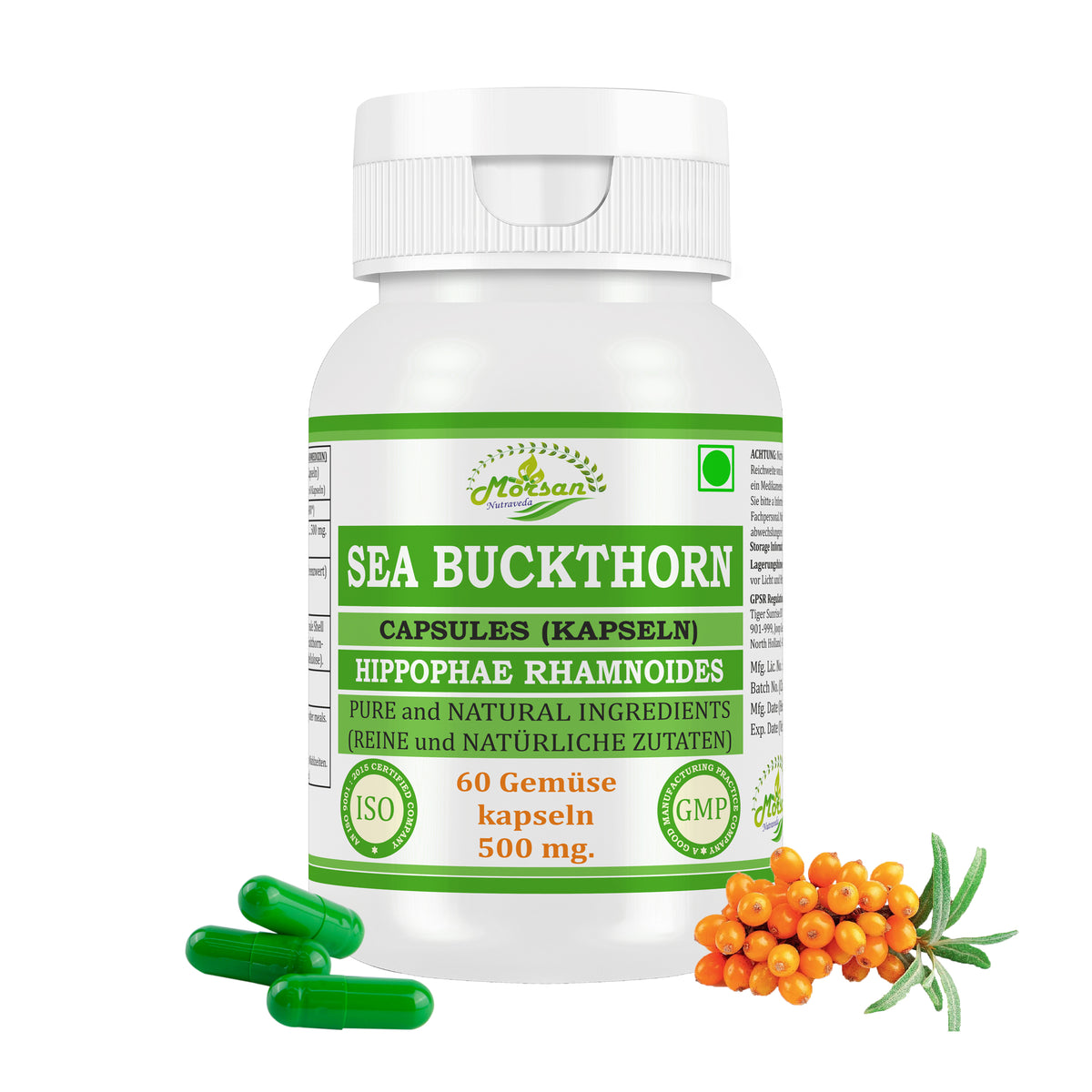 SANDDORN-KAPSELN - HIPPOPHAE RHAMNOIDES - 60 Gemüsekapseln 500 mg.