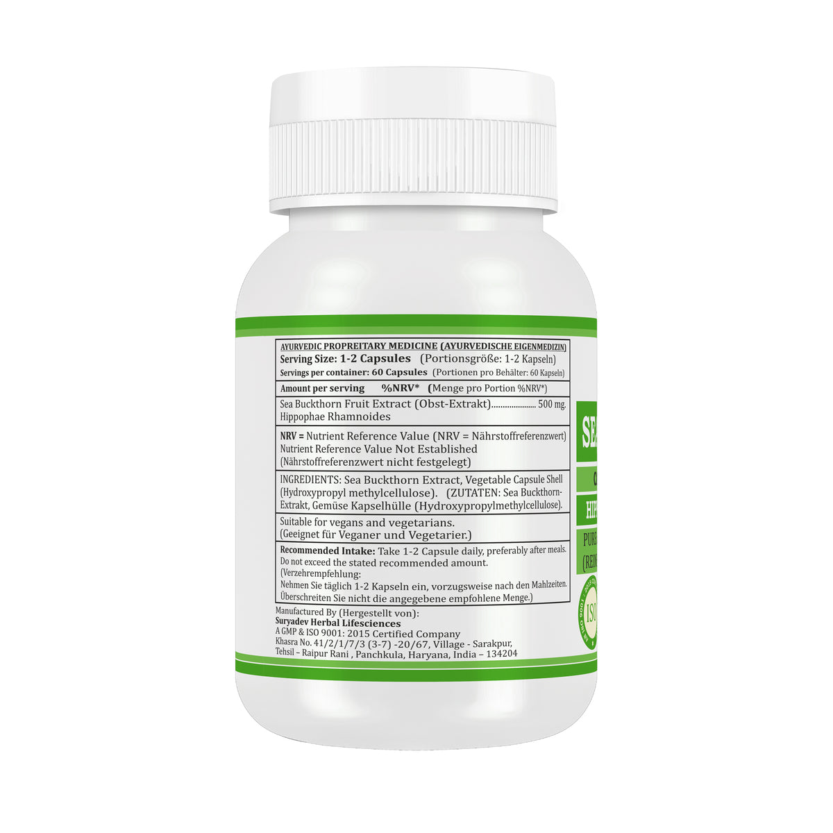 SANDDORN-KAPSELN - HIPPOPHAE RHAMNOIDES - 60 Gemüsekapseln 500 mg.