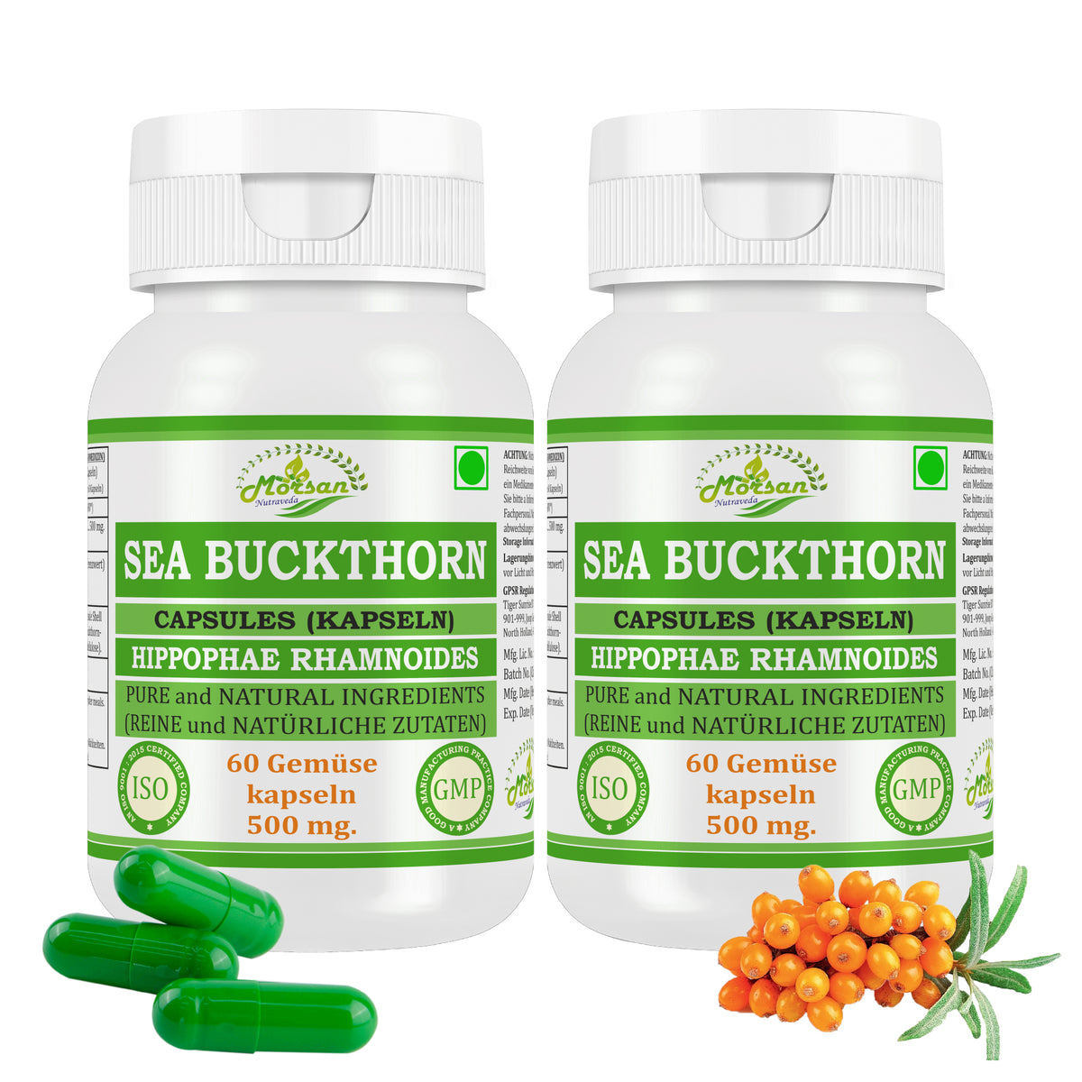SANDDORN-KAPSELN - HIPPOPHAE RHAMNOIDES - 60 Gemüsekapseln 500 mg.