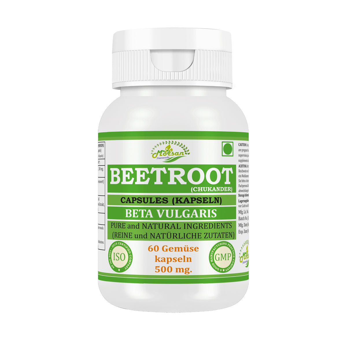 BEETROOT CAPSULES (KAPSELN) - BETA VULGARIS - 60 Gemüse Kapseln 500 mg. - PURE and NATURAL