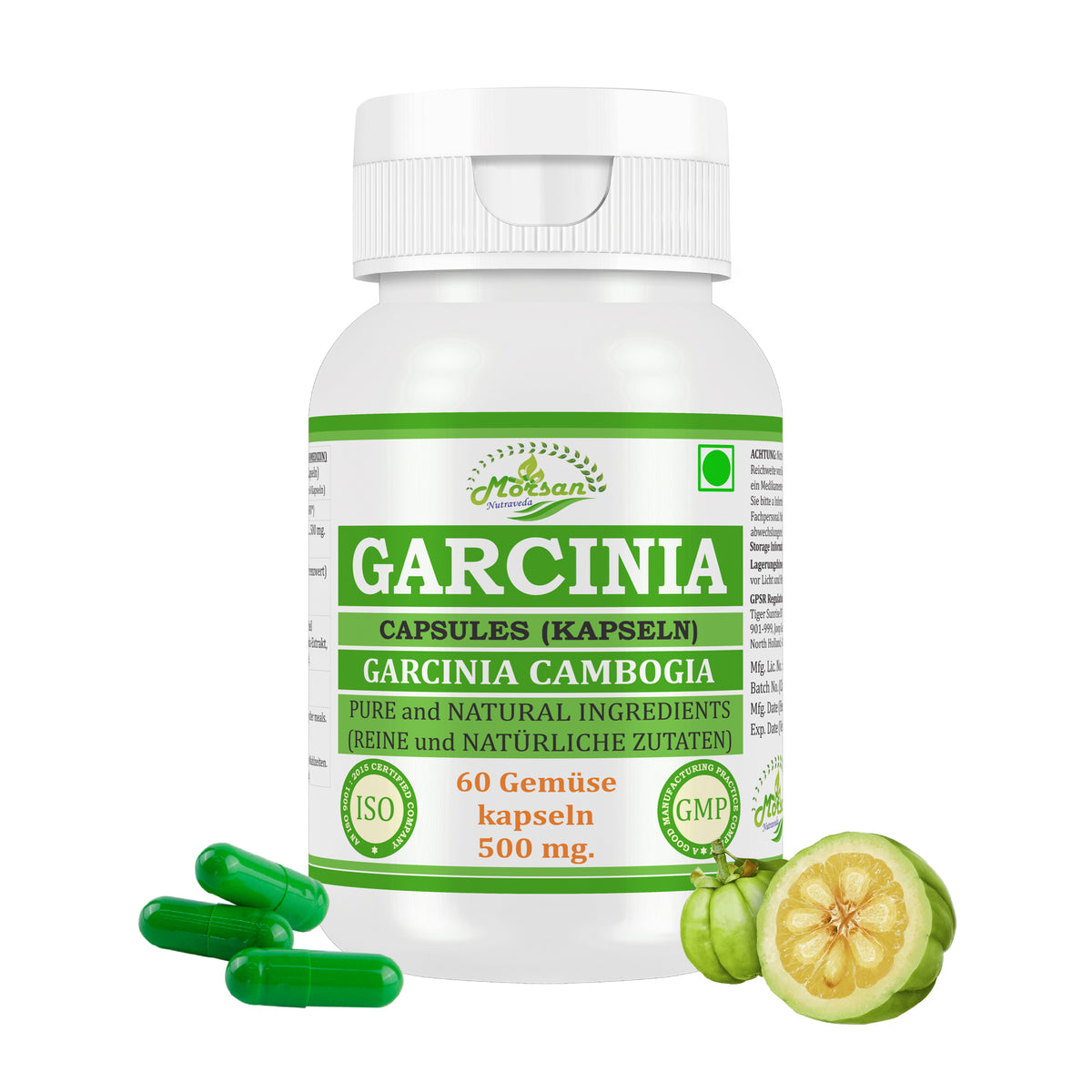 GARCINIA CAPSULES (KAPSELN) - GARCINIA CAMBOGIA - 60 Gemüse Kapseln 500 mg. - PURE and NATURAL