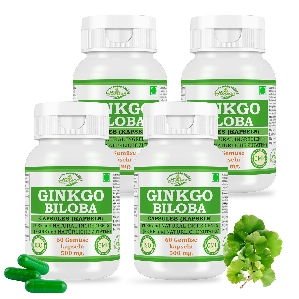 GINKGO BILOBA KAPSELN - 60 Gemüsekapseln 500 mg - REIN und NATÜRLICH