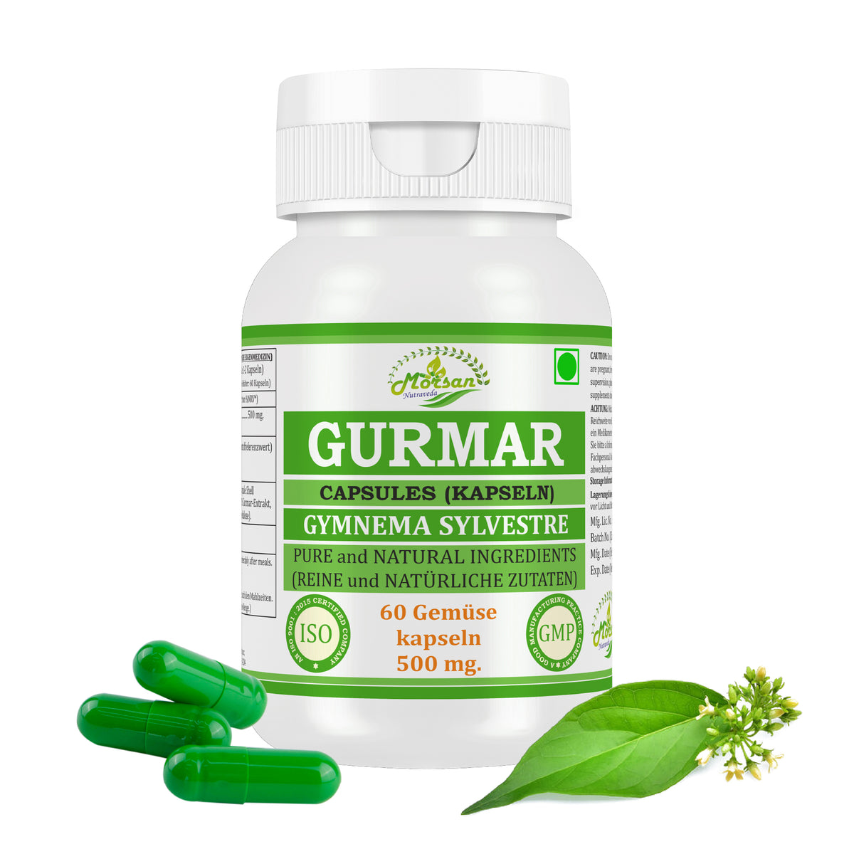 GURMAR-KAPSELN - GYMNEMA SYLVESTRE - 60 pflanzliche Kapseln à 500 mg - REIN und NATÜRLICH