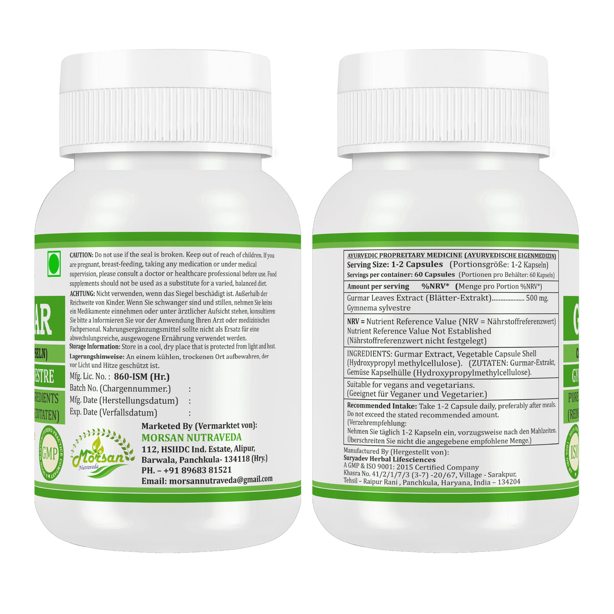 GURMAR-KAPSELN - GYMNEMA SYLVESTRE - 60 pflanzliche Kapseln à 500 mg - REIN und NATÜRLICH