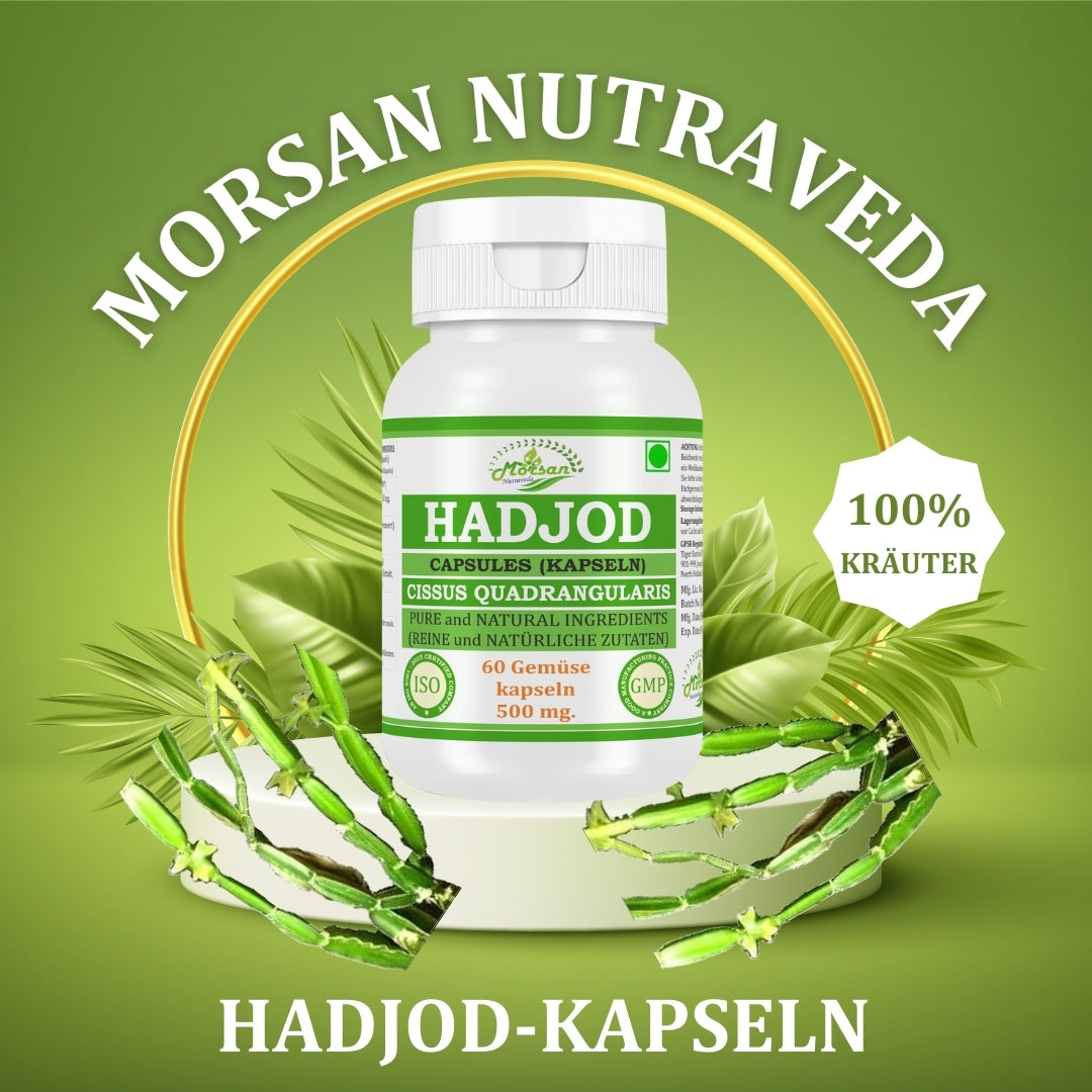 Morsan Nutraveda Hadjod Kapseln (Cissus quadrangularis) | 10:1 Extrakt | 500 mg | 60 vegetarische Kapseln | Pflanzliches Nahrungsergänzungsmittel