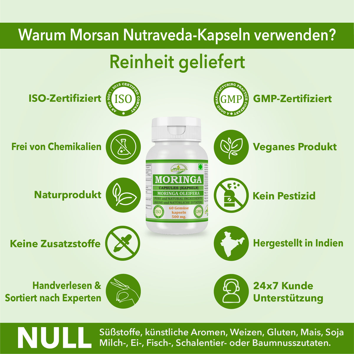 MORINGA-KAPSELN - MORINGA OLEIFERA - 60 Gemüsekapseln 500 mg.