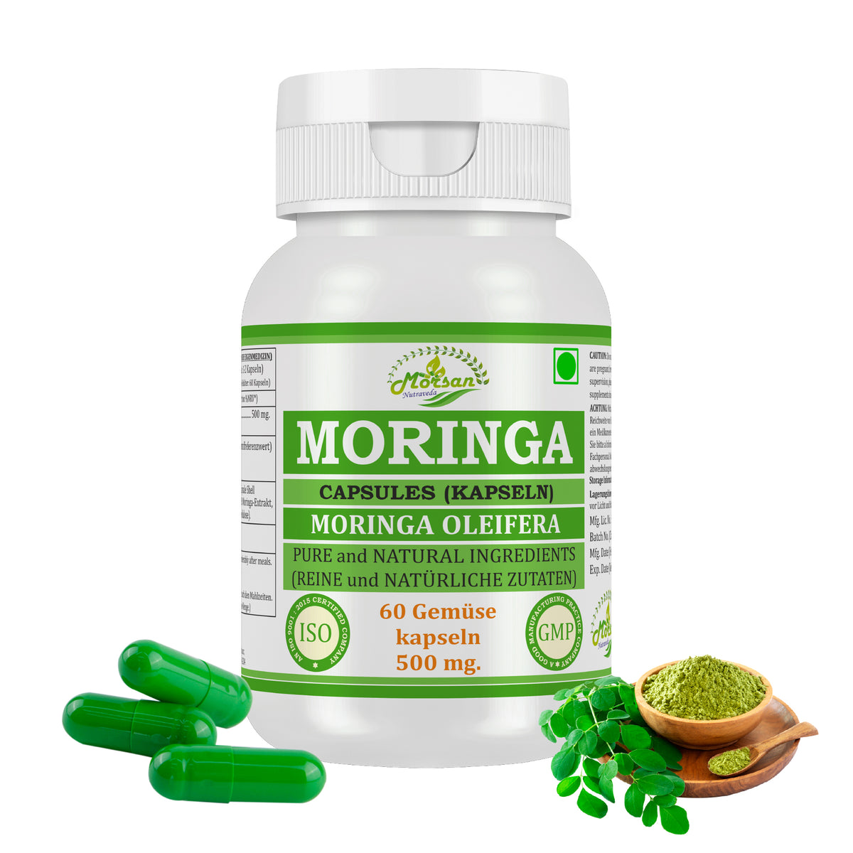 MORINGA-KAPSELN - MORINGA OLEIFERA - 60 Gemüsekapseln 500 mg.