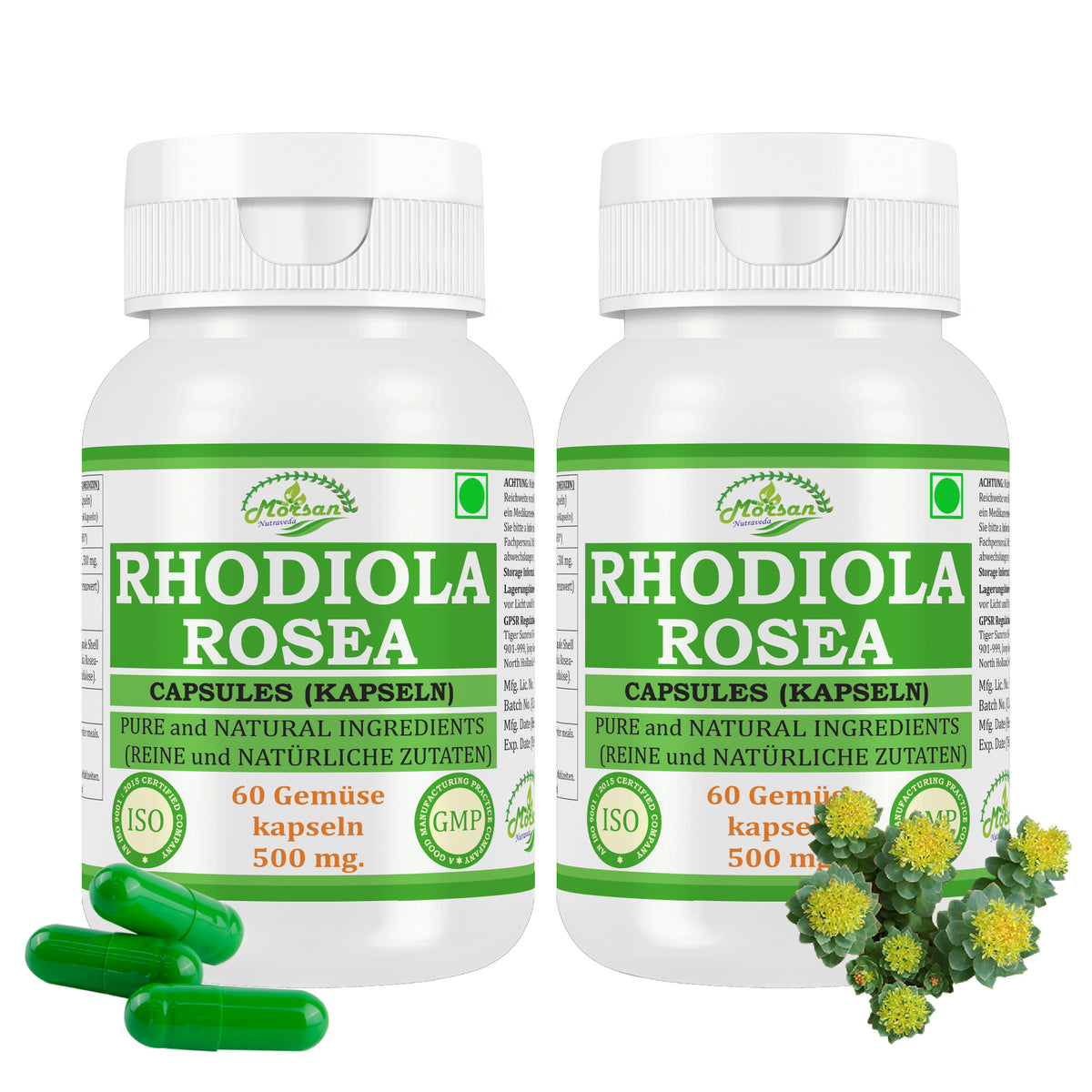 RHODIOLA ROSEA KAPSELN - 60 vegetarische Kapseln 500 mg. - REIN und NATÜRLICH