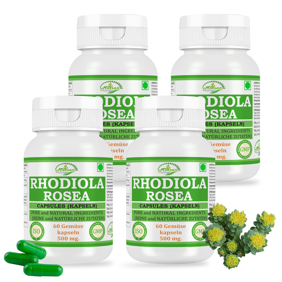 RHODIOLA ROSEA KAPSELN - 60 vegetarische Kapseln 500 mg. - REIN und NATÜRLICH