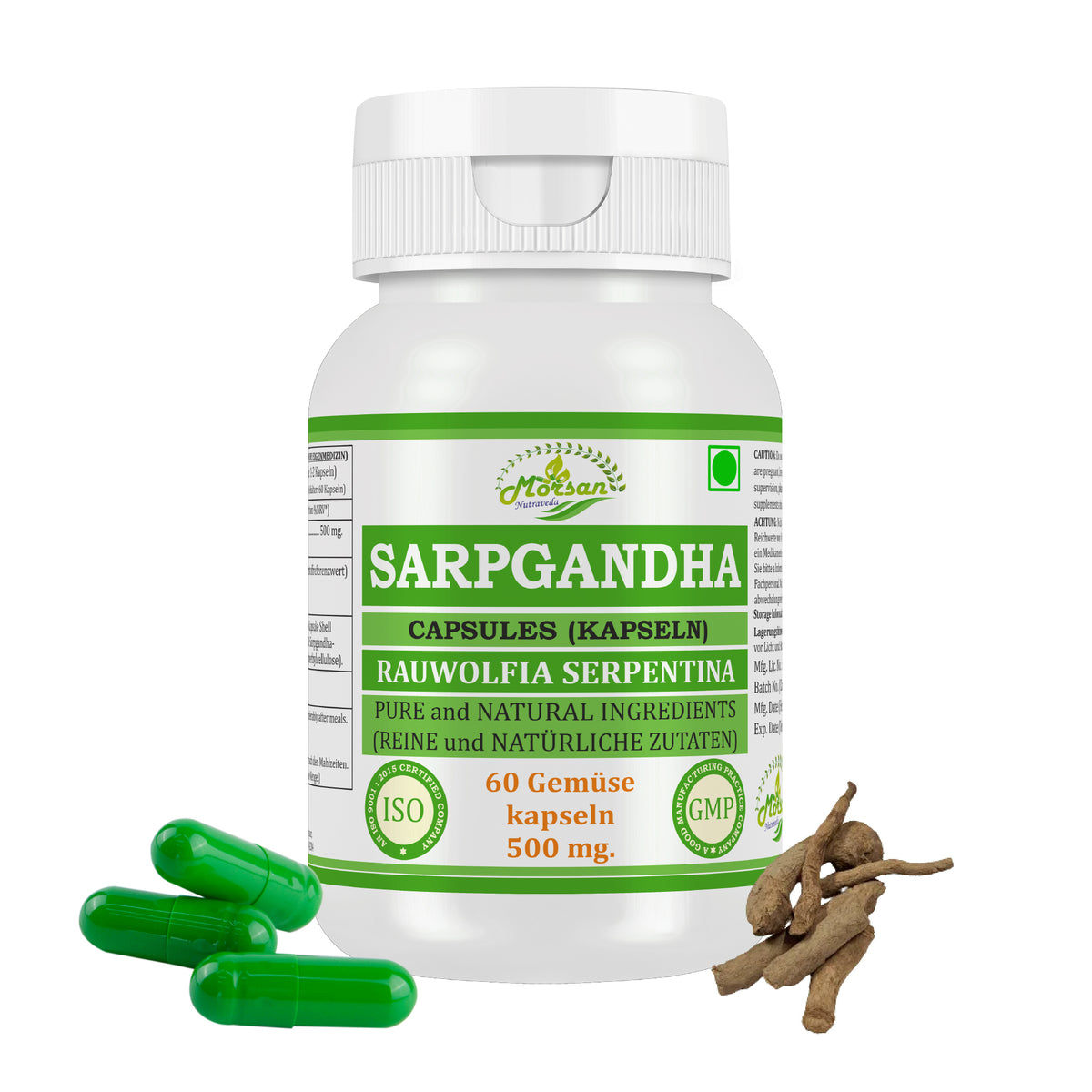 SARPGANDHA-KAPSELN - RAUWOLFIA SERPENTINA - 60 Gemüsekapseln à 500 mg.