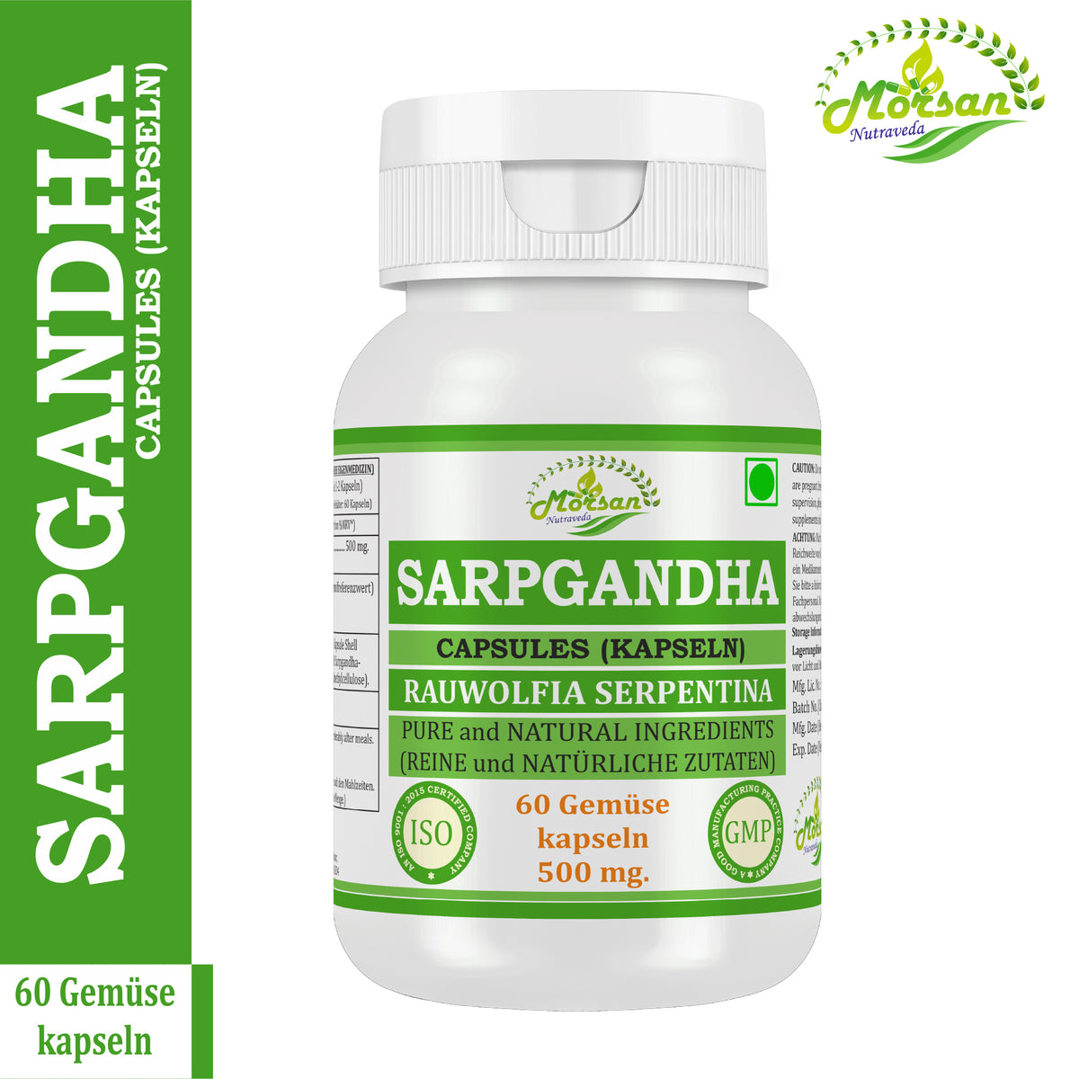 SARPGANDHA-KAPSELN - RAUWOLFIA SERPENTINA - 60 Gemüsekapseln à 500 mg.