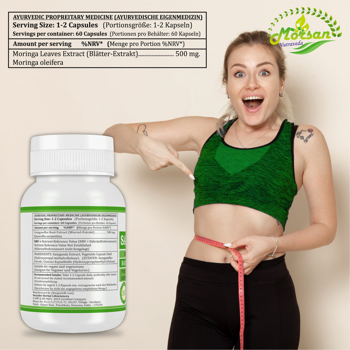 SARPGANDHA-KAPSELN - RAUWOLFIA SERPENTINA - 60 Gemüsekapseln à 500 mg.