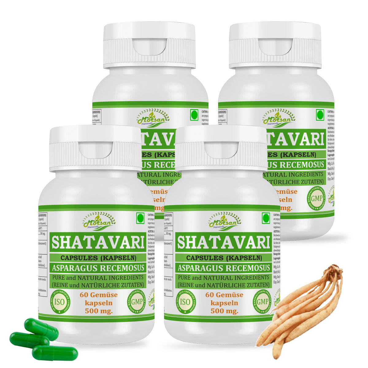 SHATAVARI-KAPSELN - ASPARAGUS RACEMOSUS - 60 pflanzliche Kapseln à 500 mg.