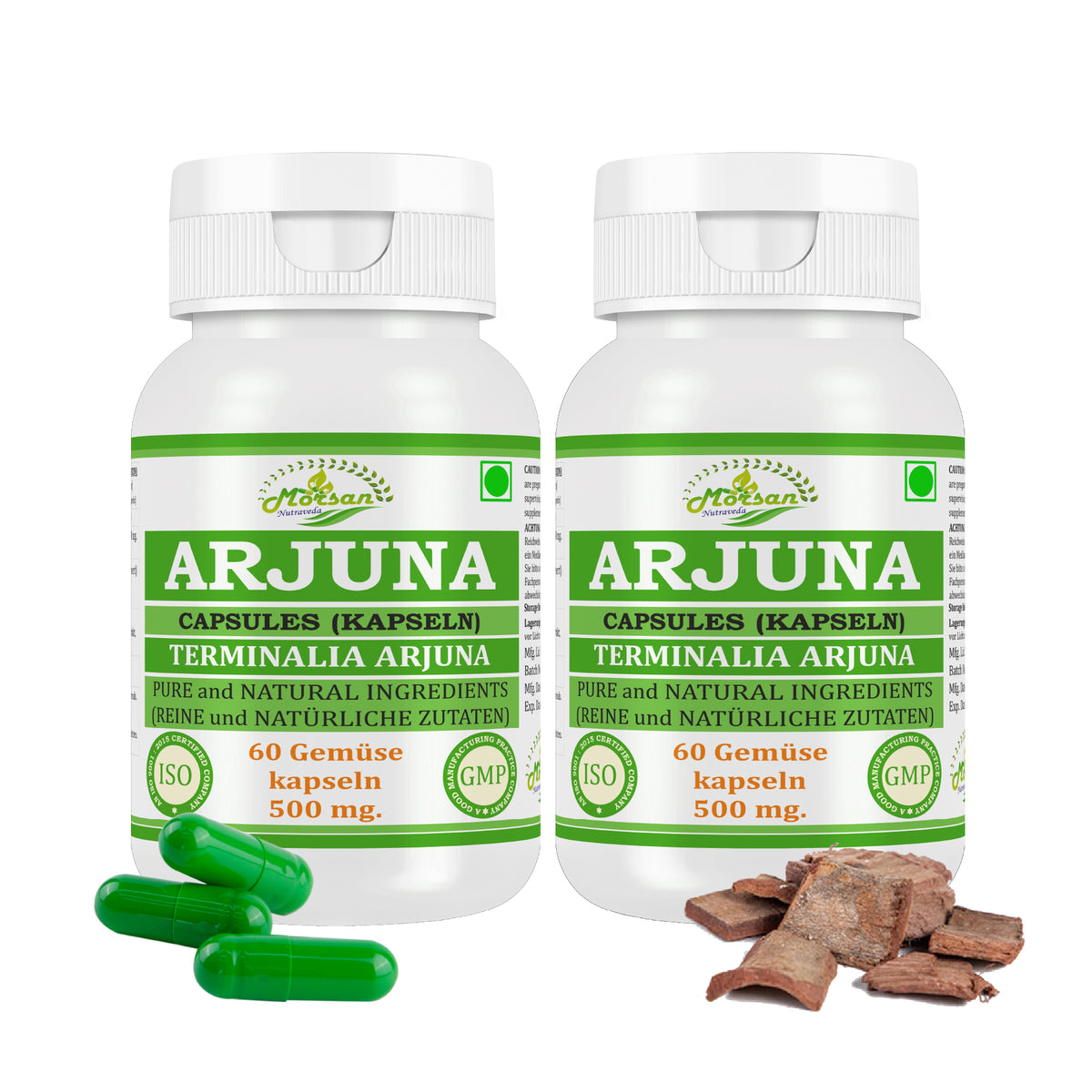 Morsan Nutraveda Arjuna (Terminalia Arjuna) Kapseln | 10:1 hochkonzentrierter Extrakt | 100 % Naturprodukt | Packung mit 60 x 500 mg Veg. Kapseln
