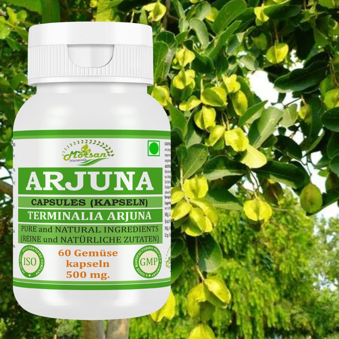 Morsan Nutraveda Arjuna (Terminalia Arjuna) Kapseln | 10:1 hochkonzentrierter Extrakt | 100 % Naturprodukt | Packung mit 60 x 500 mg Veg. Kapseln