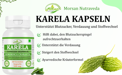 Morsan Nutraveda’s Karela (Momordica Charantia, Bitter Melon) Capsule | 10:1 Highest Potency Extract | 100 % Natural Product | Pack of 60 x 500 mg. Veg. Capsules