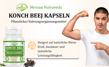 Morsan Nutraveda Konch Beej Capsules 500 mg, Mucuna Pruriens Herbal Supplement, 60 Capsules, Pure and Natural Ingredients