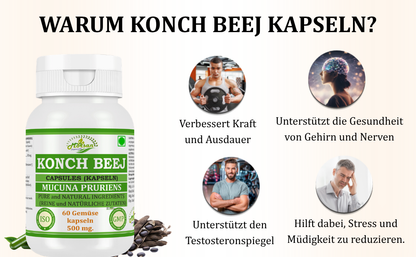 Morsan Nutraveda Konch Beej Capsules 500 mg, Mucuna Pruriens Herbal Supplement, 60 Capsules, Pure and Natural Ingredients