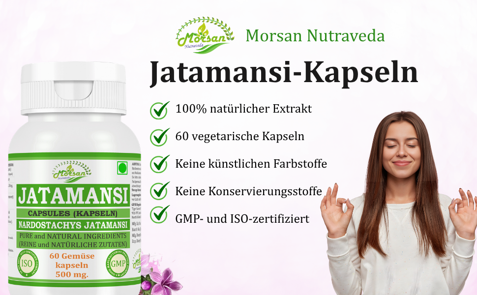 Morsan Nutraveda Jatamansi (Nardostachys Jatamansi) Kapseln | 10:1 hochkonzentrierter Extrakt | 100% natürliches Produkt | Packung mit 60 x 500 mg Vegi-Kapseln