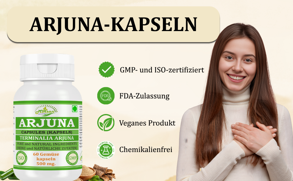 Morsan Nutraveda Arjuna (Terminalia Arjuna) Kapseln | 10:1 hochkonzentrierter Extrakt | 100 % Naturprodukt | Packung mit 60 x 500 mg Veg. Kapseln