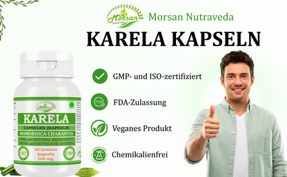 Morsan Nutraveda’s Karela (Momordica Charantia, Bitter Melon) Capsule | 10:1 Highest Potency Extract | 100 % Natural Product | Pack of 60 x 500 mg. Veg. Capsules