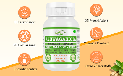 Morsan Nutraveda Ashwagandha-Kapseln – 500 mg 10:1-Extrakt | 60 vegane Kapseln | Nahrungsergänzungsmittel