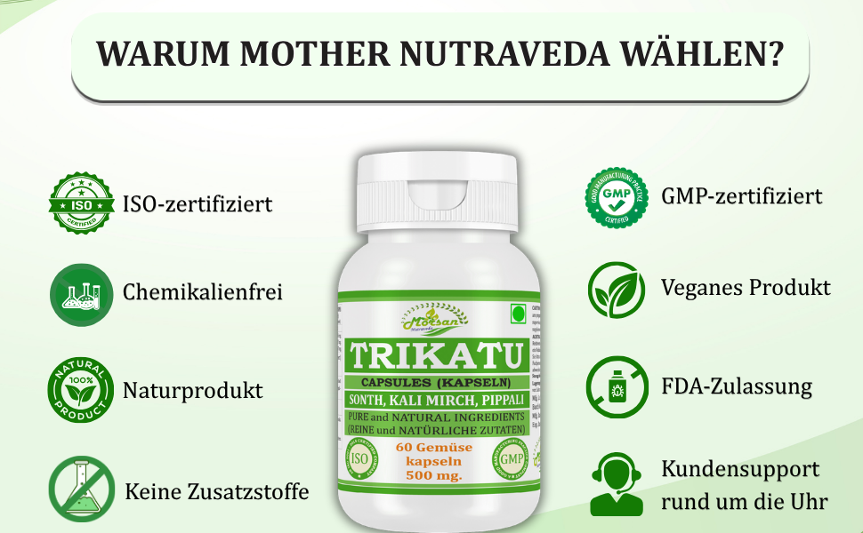 Morsan Nutraveda Trikatu (Extrakt aus Pippali (Piper Longum), Kali Mirch (Piper Nigrum), Sonth (Zingiber Officinale)) Kapseln | 10:1 hochkonzentrierter Extrakt | Packung mit 60 x 500 mg vegetarischen Kapseln