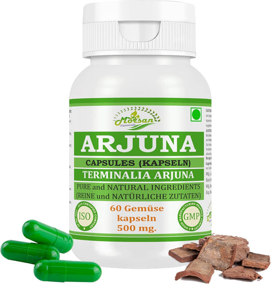 Morsan Nutraveda’s Arjuna (Terminalia Arjuna) Capsule | 10:1 Highest Potency Extract | 100 % Natural Product | Pack of 60 x 500 mg. Veg. Capsules
