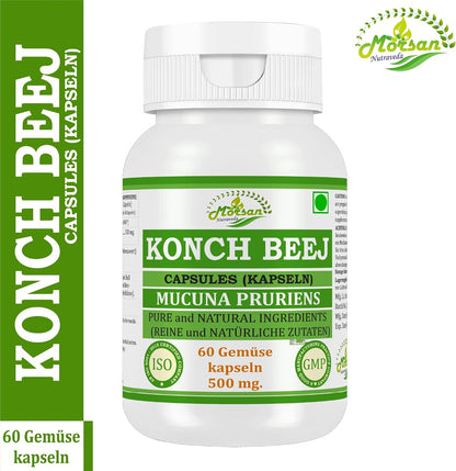 Morsan Nutraveda Konch Beej Capsules 500 mg, Mucuna Pruriens Herbal Supplement, 60 Capsules, Pure and Natural Ingredients