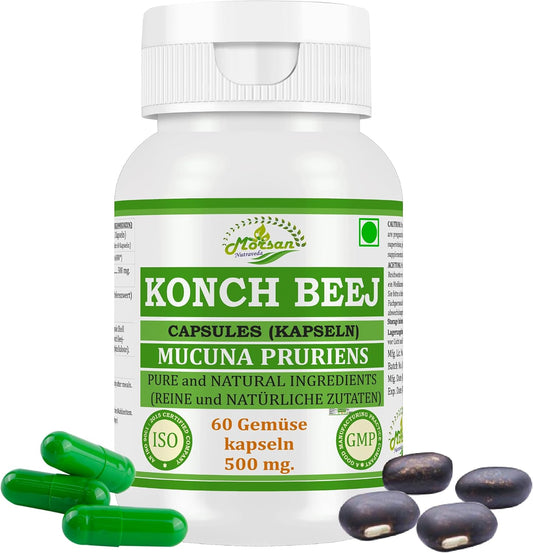 Morsan Nutraveda Konch Beej Kapseln 500 mg, Mucuna Pruriens Nahrungsergänzungsmittel, 60 Kapseln, reine und natürliche Inhaltsstoffe