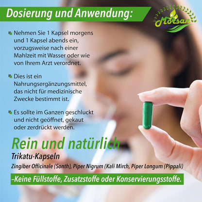 Morsan Nutraveda Trikatu (Extrakt aus Pippali (Piper Longum), Kali Mirch (Piper Nigrum), Sonth (Zingiber Officinale)) Kapseln | 10:1 hochkonzentrierter Extrakt | Packung mit 60 x 500 mg vegetarischen Kapseln