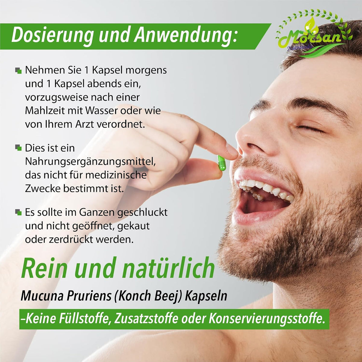 Morsan Nutraveda Konch Beej Capsules 500 mg, Mucuna Pruriens Herbal Supplement, 60 Capsules, Pure and Natural Ingredients