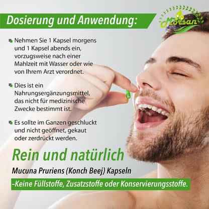 Morsan Nutraveda Konch Beej Capsules 500 mg, Mucuna Pruriens Herbal Supplement, 60 Capsules, Pure and Natural Ingredients