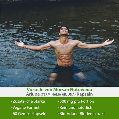 Morsan Nutraveda Arjuna (Terminalia Arjuna) Kapseln | 10:1 hochkonzentrierter Extrakt | 100 % Naturprodukt | Packung mit 60 x 500 mg Veg. Kapseln
