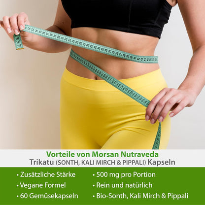 Morsan Nutraveda Trikatu (Extrakt aus Pippali (Piper Longum), Kali Mirch (Piper Nigrum), Sonth (Zingiber Officinale)) Kapseln | 10:1 hochkonzentrierter Extrakt | Packung mit 60 x 500 mg vegetarischen Kapseln