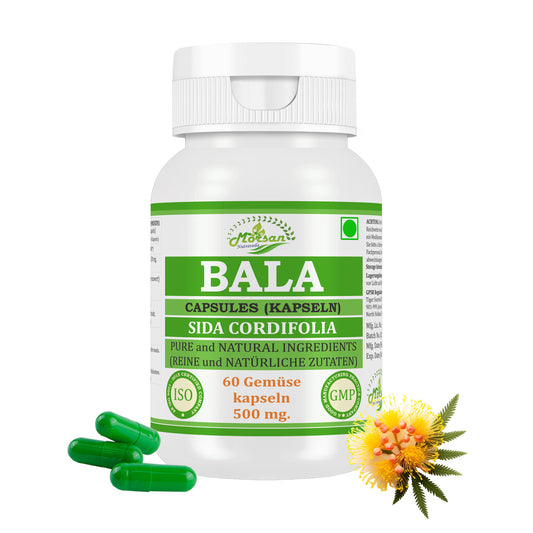 Morsan Nutraveda Bala (Sida cordifolia) Kapseln | 10:1 hochkonzentrierter Extrakt | 100 % natürliches Produkt | Packung mit 60 x 500 mg vegetarischen Kapseln