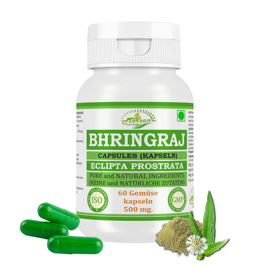 Morsan Nutraveda Bhringraj (Eclipta Prostrata) Kapseln | 10:1 hochkonzentrierter Extrakt | 100 % Naturprodukt | Packung mit 60 x 500 mg vegetarischen Kapseln